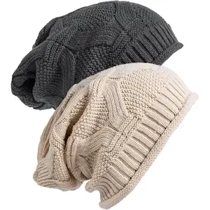 Christmas Gift 2Pcs Knitted Beanies Winter Warm Hats Diamond Pattern Hip-Hop Street Style Oversized Brimless Design Soft Windproof Comfortable for Outdoor Walking Travel Skiing Daily Outfits Perfect for Autumn Winter Fashion Matching