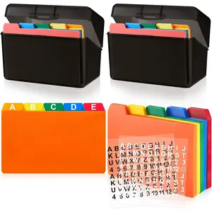 50 Pieces Index Card Dividers 2 Pcs Index Card Holder Storage Box Guide Set Assorted Colors 2 Sheets Alphabet Number Stickers for Office Business Classroom(4 x 6 in,Black)
