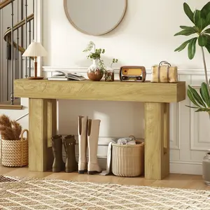 HOMCOM Entryway Table, Narrow Farmhouse Console Table with Thickened Tabletop and Legs for Entryway, Behind Couch Sofa, Living Room, Hallway, Entrance, Oak