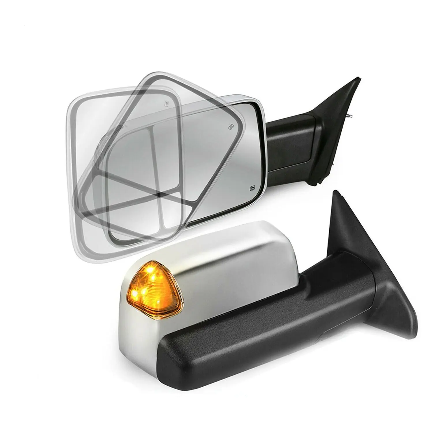 Chrome Power Heated Towing Mirrors with DRL For 2009-2018 Ram 1500, 2010-2018 Ram 2500 3500, 2019-2023 Ram 1500 Classic w/ Temperature Sensor Car Accessories Truck Automotive