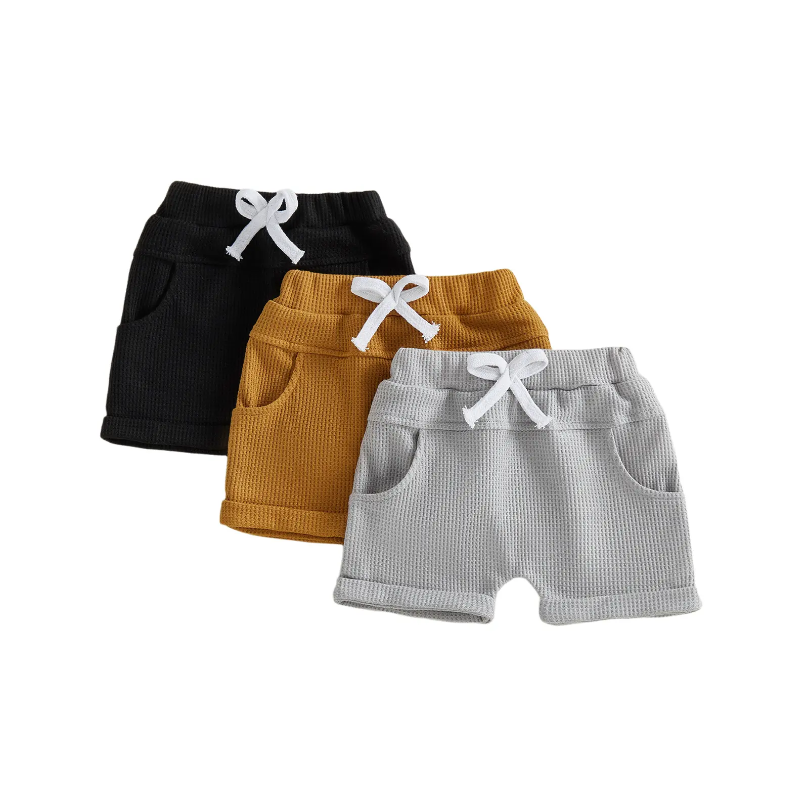 Meihuida Toddler Baby Boy Shorts 3 Pack Solid Waffle Elastic Waist Bottoms Infant Summer Casual Shorts