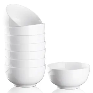 White 10 Ounce Porcelain Bowls Set 8 Pack Premium Ceramic Bowls for Soup, Salad, Pasta Tableware