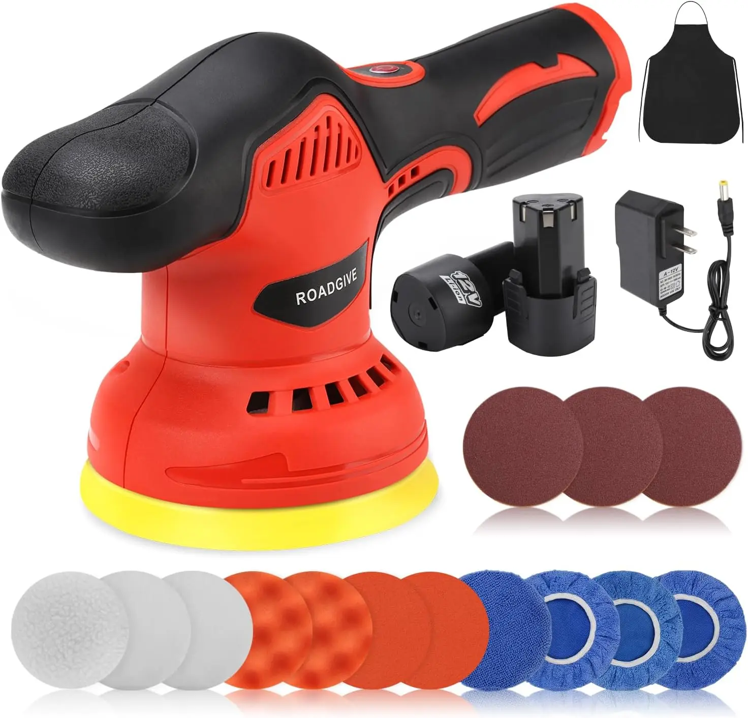 Cordless Car Buffer Polisher with 2PCS 2.0Ah Battery, (5 Inch/6 Inch)8 Variable Speed Portable Buffer Polisher Kit, Extra 18PCS Attachments for Car Detailing/Polishing/Waxing