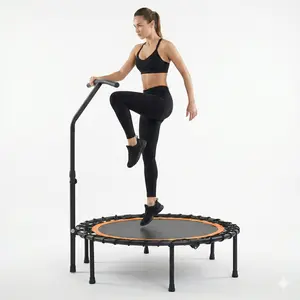 XTP006 Round Assembled Home Trampoline, Home Workout Gear, Workout Gear Equipment with Spring Covers, Handrails, Anti-Slip Pads for Indoor Full-Body Coordination Training, Easy to Store