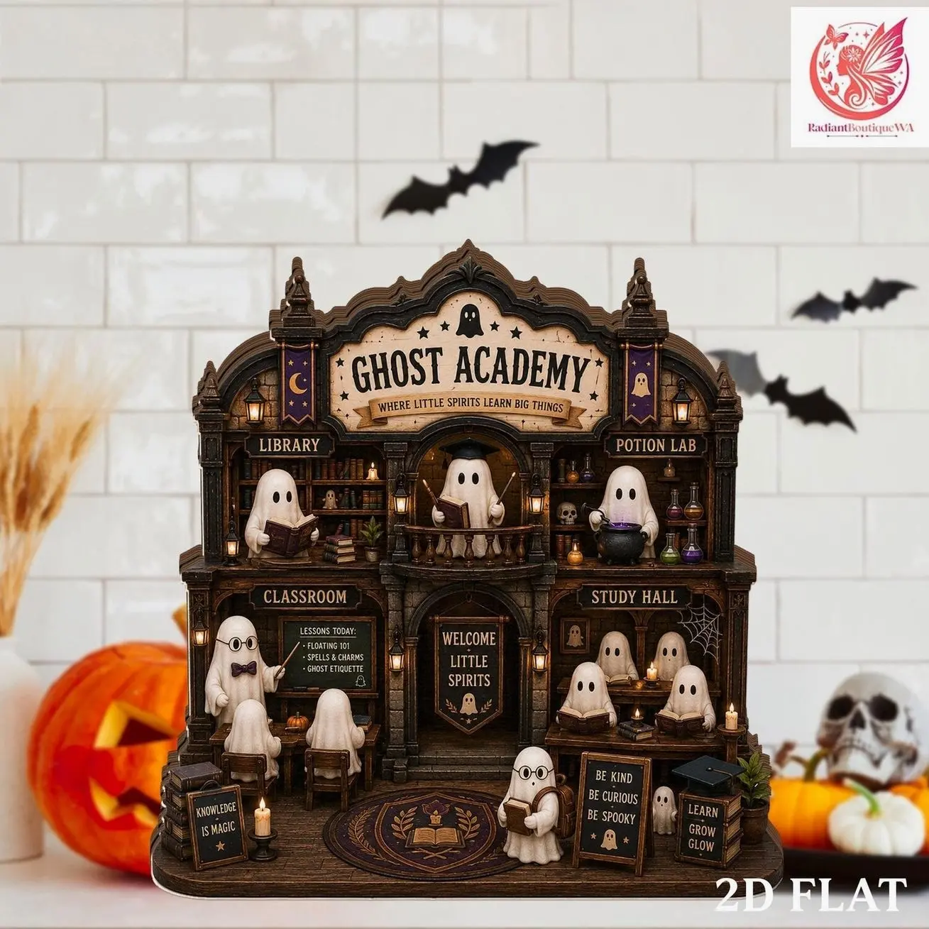 Ghost Academy Wooden Block, Spooky Halloween Classroom Decor, Ghost Teacher Shelf Sitter