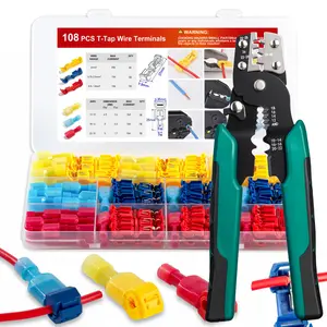 108 Pcs T-Tap Wire Connectors Kit, Quick Splice Self-Stripping Electrical Wire Terminals for Speaker Car Audio, Nylon Fully Insulated Quick Disconnects for Automotive Wiring (22-10 AWG),Crimping tool