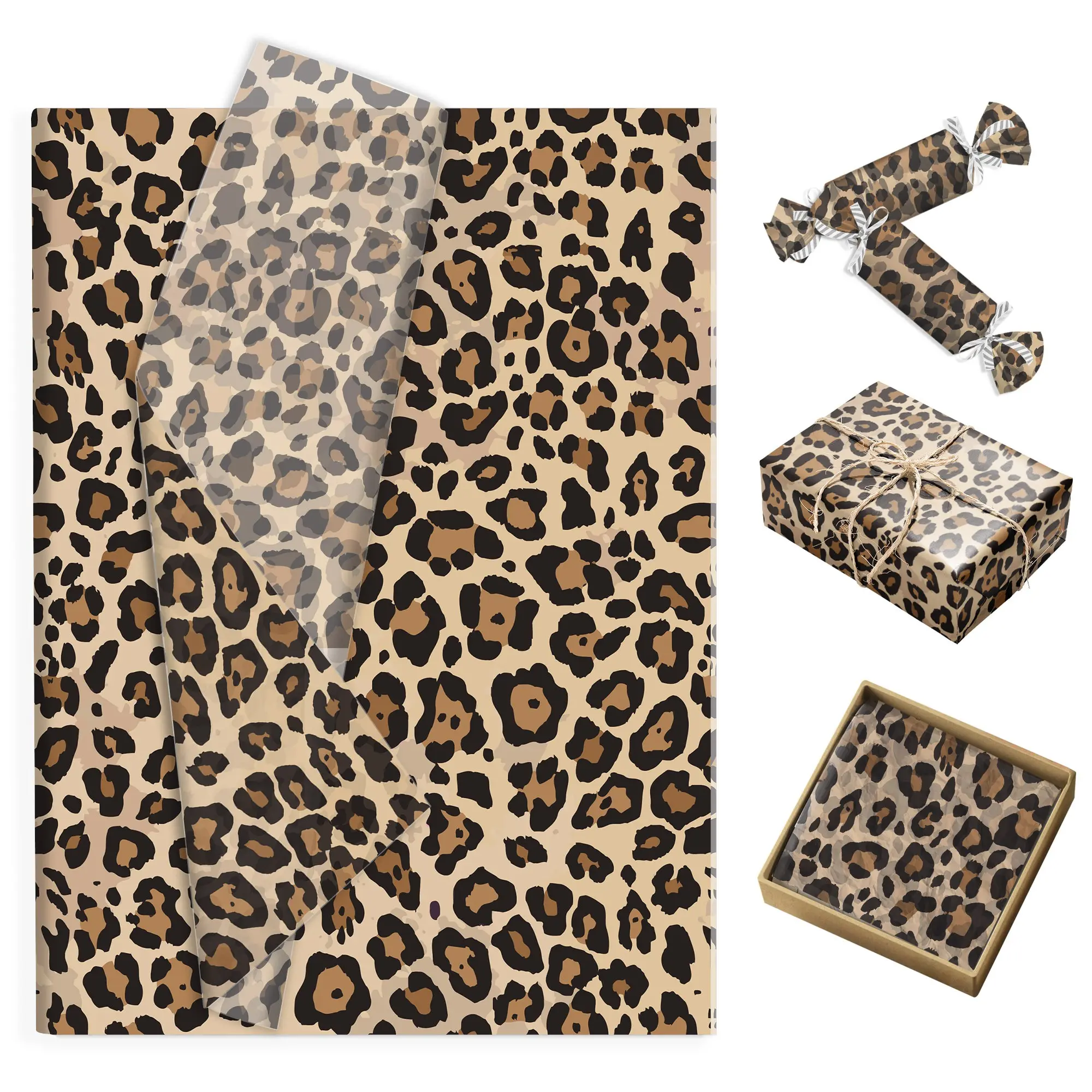 50pcs Leopard Paper, Thin Gift Wrapping Paper, Gift Wrapping Supplies, Wild Style Packaging Filler, Birthday Party Wedding Decor, 50cm*35cm, Floral Decoration, Decor Gifts