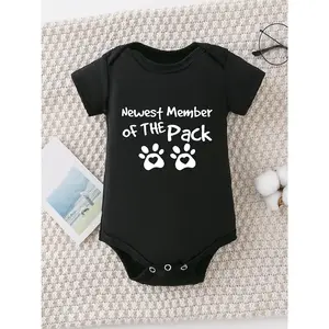 "Newest Member of the Pack Paw Print 100% Cotton Short Sleeve Baby Romper - Soft & Breathable Newborn Boys Clothes, Cute & Casual Triangle Jumpsuit for Spring & Summer", Baby Boy Clothes, Perfect for Outdoor