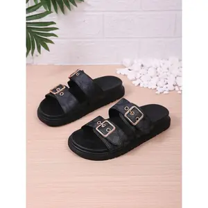 Women's Thick Sole Printed Sandals, Dual Buckle Design, Casual Comfort Shoes, Durable and Stylish, Perfect for Daily Wear, Rubber