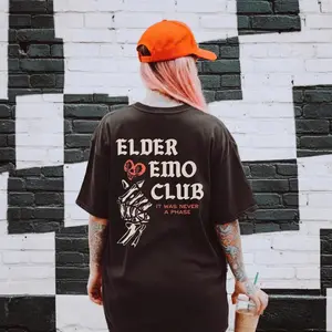 Elder Emo Club Graphic Tee Shirt, trendy vintage grunge punk death metal rock Blegh it was never a phase goth emo