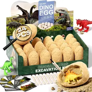 24 Dinosaur Eggs Dig Kit Toys for Kids, Dinosaur Eggs Excavation Kit with Magnifier, Easter Basket Stuffers, Science STEM Birthday Party Favors Gifts for Boys Girls Age 3 4 5 6 7 8 9 10 + Years Old