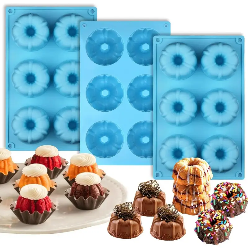 3PCS 6-Cavity Tube-Shape Mini Fluted Cake Pans, 11inch*6.7inch*1.6inch Durable Dishwasher-Safe Small Baking Molds for Housewives, Home Baking Supplies for Small Portions & Chocoflan Preparation