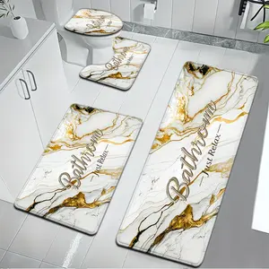 [Bathroom Mat Set] Gold flannel Bathroom Rug Set 4 Piece, Non-Slip Water Absorbent Bath Mats, U-Shaped Toilet Mat, Washable Shower Floor Mats for Vanity & Bathtub