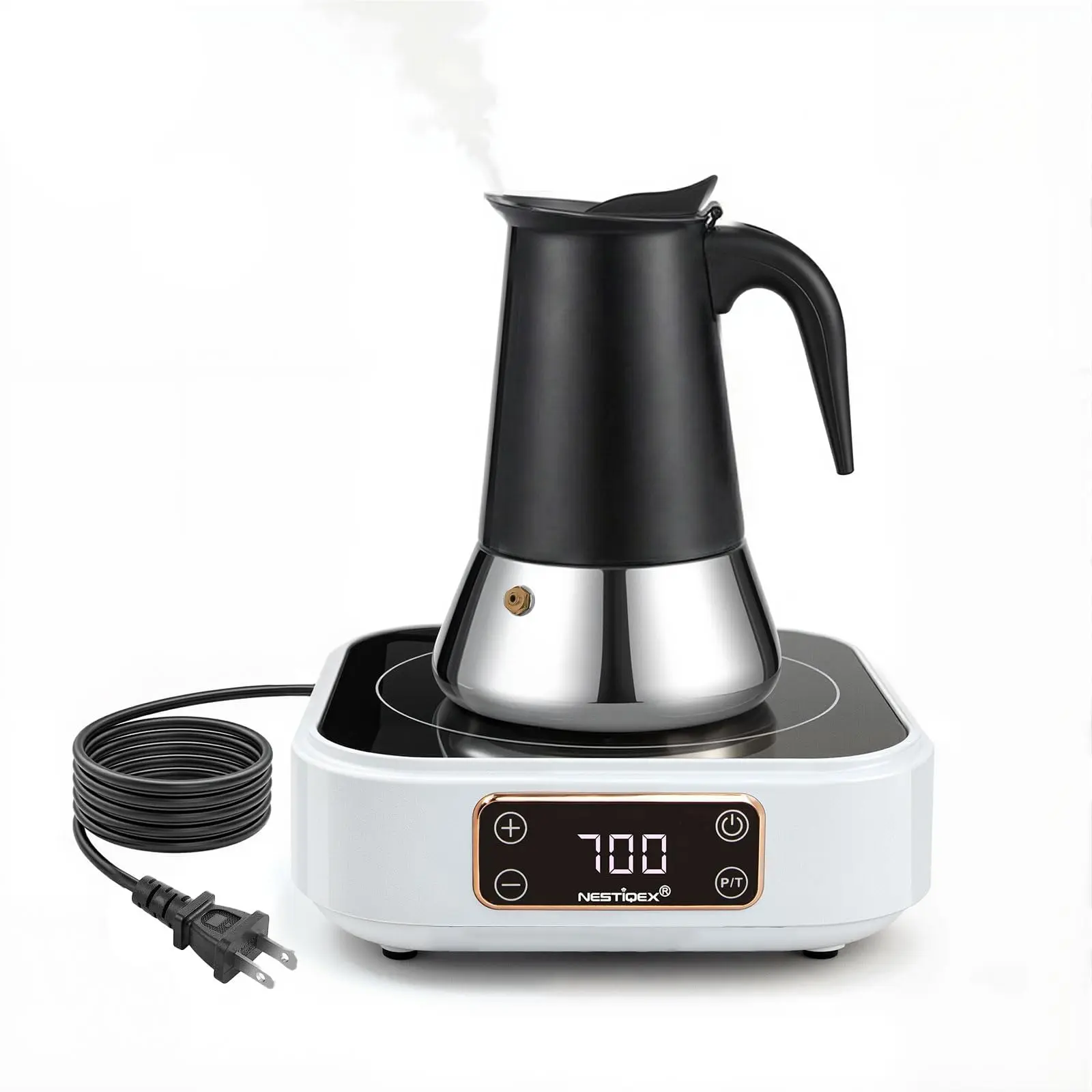 Abangdun 700W Induction Cooktop with Stovetop Espresso Maker, 4 Cup Moka Pot, 2026 New 120V Portable Mini Countertop Induction Burner Electric Hot Plate for Small Kitchens, Travel, RV, Camping Skillet Outdoor – Quick Heat for Coffee, Tea