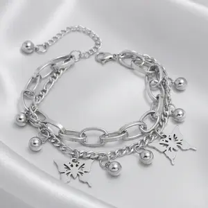 Butterfly Chain Layered Bracelet - Stainless Steel Elegant Jewelry Whimsical Jewelry