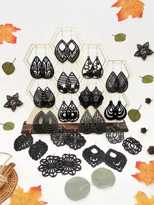 Women's Fashion Dangle Earrings Set, Creative Vintage Bohemian Style Large Wooden Hoop Earrings, Casual Daily Wear Jewelry Gift, Hoop Earring Sets