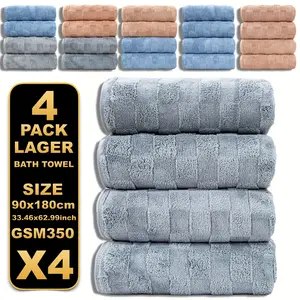 Autumn and Winter New 4-Pack 90*180cm Taffeta Checkered Solid Color Jacquard Large Bath Towel High Absorbency, No Shedding Quick Dry Thickened Extended Extra Large Bathroom Set Family Pack Towels Suitable for Christmas Halloween Thanksgiving Easter