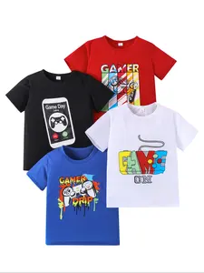 4PCS Game Print Boy's T-shirt, Kids Casual Short Sleeve Breathable Comfortable Summer Outdoor Top, Graphic Tees