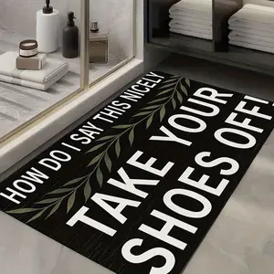 "Please Remove Your Shoes" Entrance Floor Mat Friendly Reminder Green Plant Print Welcome Mat Suitable for Indoor and Outdoor Entrance Floor Mats Living Room Bedroom and Kitchen Carpets Washable Runner Rugs