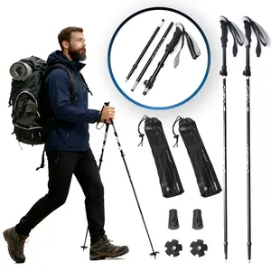 5-Section Aluminum Alloy ULTRA-PORTABLE FOLDING TREKKING POLES, External Lock, Lightweight & Durable for Hiking, Backpacking & Outdoor Adventures. Professional Grade, Easy to Carry for Women and Men,PRO Walking Sticks multi-scenario hiking stick