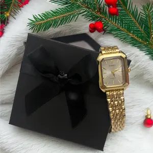Christmas New Fashion Luxury Stainless Steel Band Watch, Minimalist Square Quartz Wristwatch with Gift Box