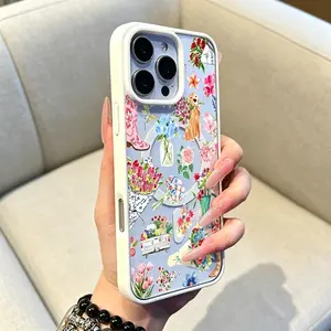 Magnetic Compatible Case for iPhone 17 16 E Pro Max 15 Plus 14 13 12 11 X  XS , Pastel Floral Collage with Boots and Dog Print| Silicone, Lightweight, Aesthetic, Scratch Resistant, and Cute Protection iPhone case