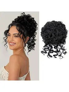 1 Piece Drawstring Short Coily Wig, Messy Curly Wave Ponytail, 8 Inch Voluminous Synthetic Fiber, Daily Use, All Seasons