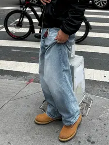 Men's New Loose Light Wash Washed Blue Denim Jeans for Casual Wear, Simple Design for All Seasons Comfortable Fit Durable Fabric Pocket Streetwear Pants Casual Friday Jeans