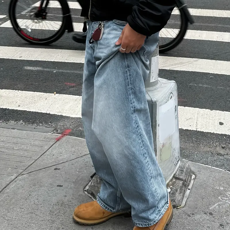 Men's New Loose Light Wash Washed Blue Casual Plain Denim Jeans for Casual Wear, Simple Design for All Seasons Comfortable Fit Durable Fabric Pocket Streetwear Pants Fashion Casual Jeans Casual Friday Jeans Casual Jean Style