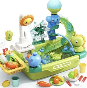Water park dishwashing table, water game kitchen set, children's tableware washing station with draining basket
