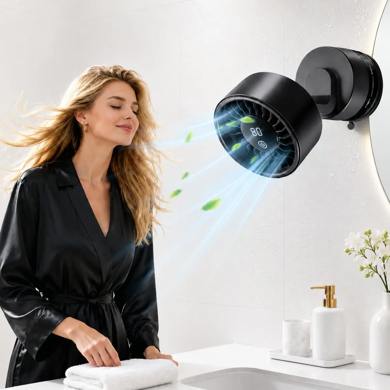 Desk Fan for Bedroom, USB Rechargeable Wall Mount Fan with Suction Cup Base, Digital Display, 6 Speeds, Quiet Oscillating Small Fan, Adjustable Tilt for Office RV Kitchen Bathroom (Black) campingessentials