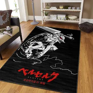 Berserk Anime Non-Slip Area Rug, Japanese Anime Series Rug, Black Berserk Anime Mat