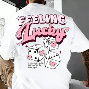 Men's Cartoon Dice & Letter Print Drop Shoulder Tee, Regular Fit Casual Street Short Sleeve Round Neck T-Shirt for Summer, Men's Top for Daily Wear