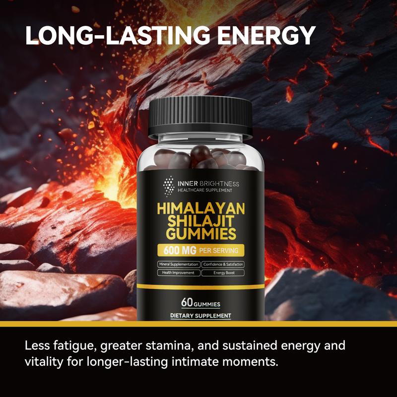 Himalayan Shilajit Gummies for Men & Women - 600mg, Non-GMO, Gluten-Free, Sugar-Free Shilajit Gummies with Fiber, for Energy, Immunity & Stamina - 60 Count