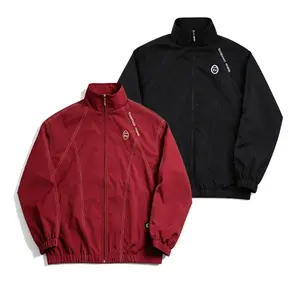 Unisex Oversized Vintage Track Jacket Embroidered Stand Collar Zip Up Windbreaker Fall Winter Streetwear Coat