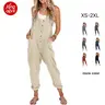 Kingapril Women's V-Neck Sleeveless Cotton Linen Jumpsuit - Fitted Solid Pocket-Ready Button Wide Leg Lightweight Maternity-Friendly Casual Street Overalls, Pregnancy Clothes