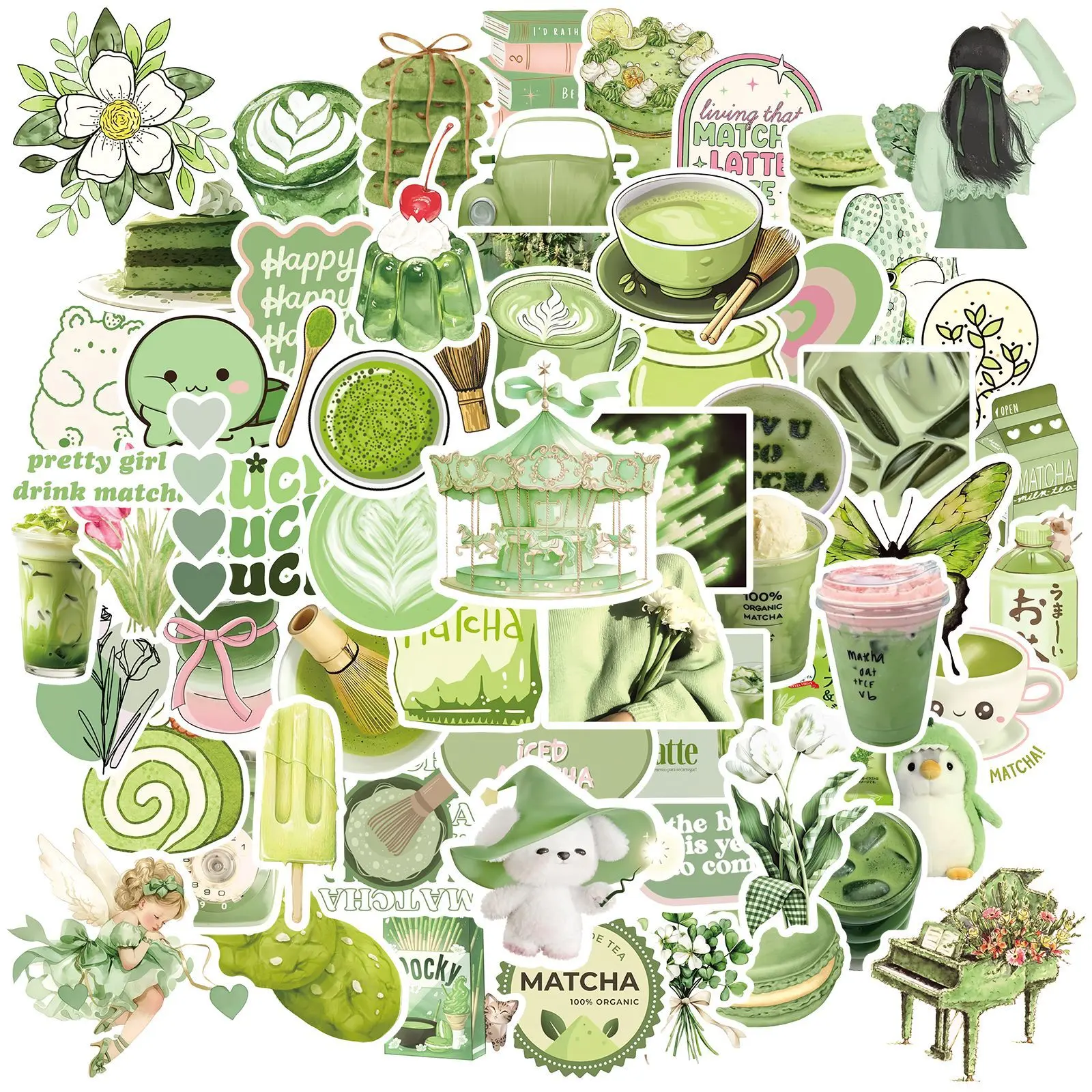 100pcs Matcha Style Girl Series Graffiti Stickers Suitable for Suitcases, Mobile Phone Cases, Laptops, Helmets, Skateboards Waterproof Decoration DIY Creative Stickers, Phone Accessory