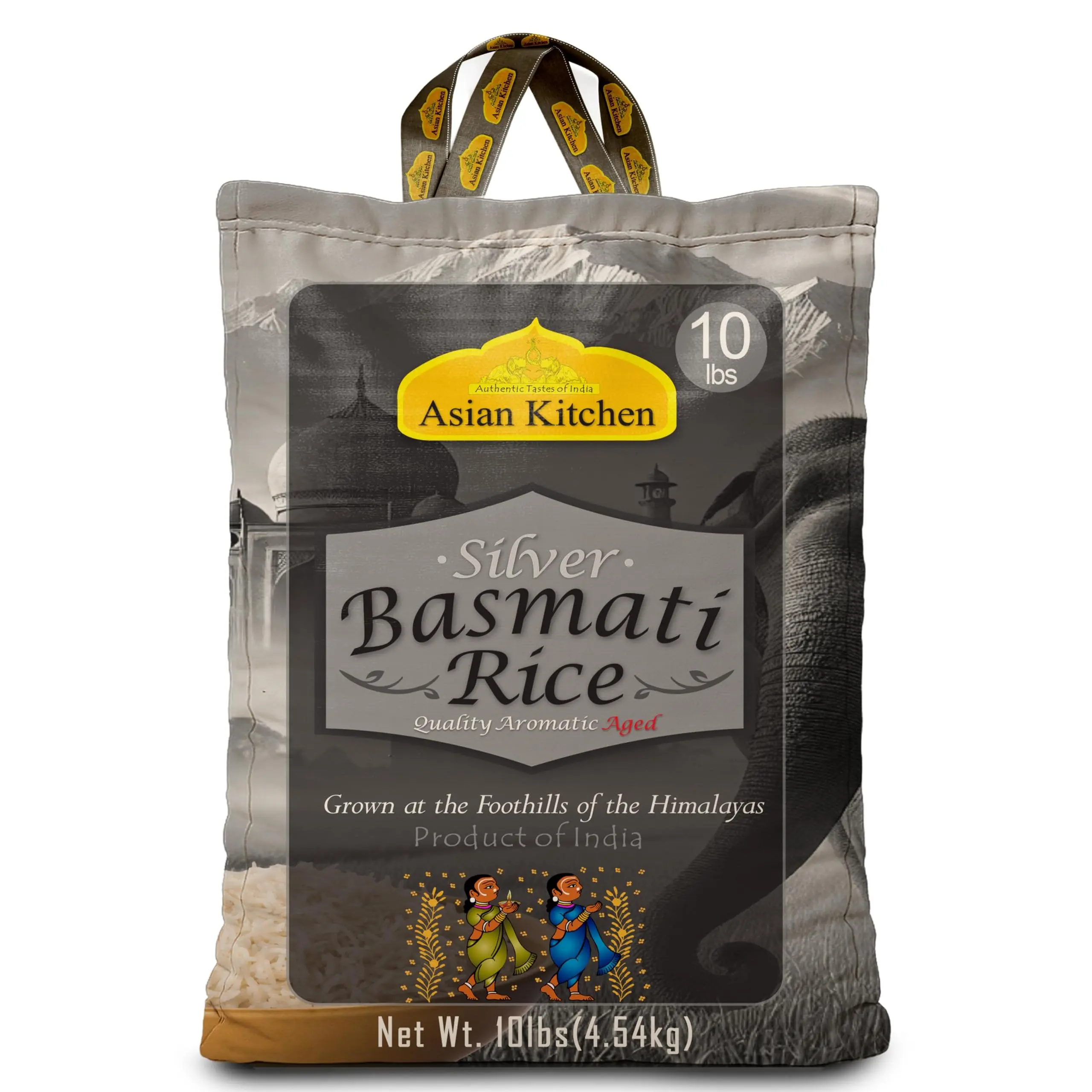 Asian Kitchen Silver White Basmati Rice Aged, 10 Pound (10lbs, 4.54kg) ~ All Natural | Gluten Friendly | Vegan | Indian Origin | Export Quality