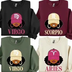 [SALE OFF 50%] All 12 Zodiac Slay Girl Sweatshirt – Glitter Astrology Hat Graphic for Adults, Full Horoscope Star Sign Collection with Bold Zodiac Letter Design, Unisex Astrology Gift for Men & Women 1L6