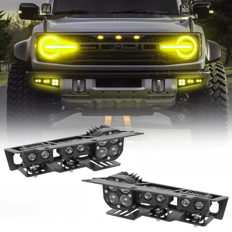 Bronco 6-Light 116W LED Flood Beam Fog Lights Kit with Remote Control (2Pcs/Set), Led Lights, Acrylic