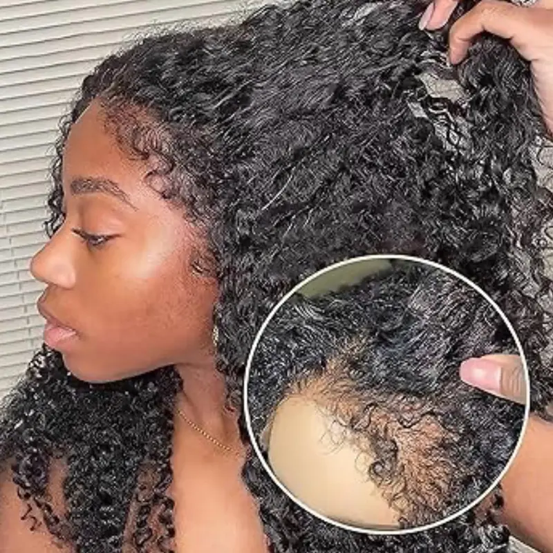 Kinky curly 4C edges kinky curly lace front wigs human hair 13X4 HD transparent lace frontal wigs with curly edges baby hair Deep wave Curl Wig Pre-Plucked Hairline 180% Density 16 inch