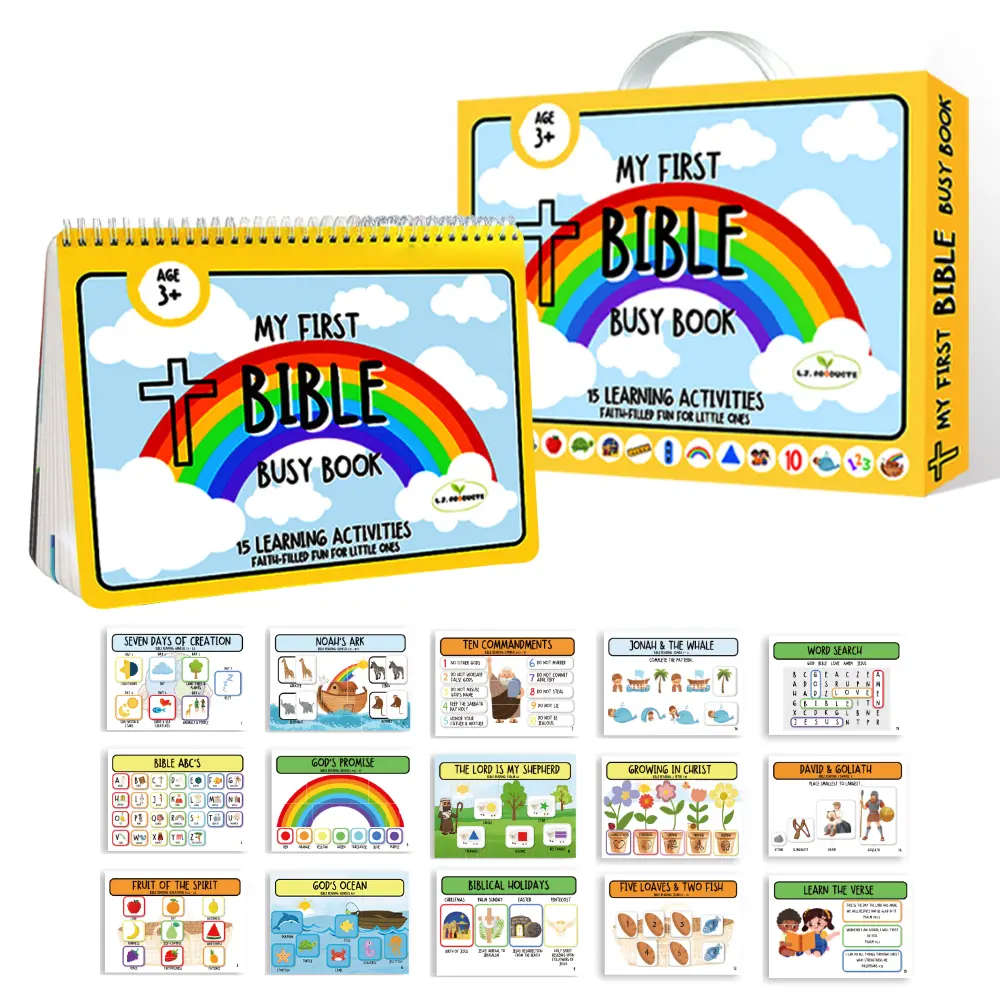 Bible Busy Book for Toddlers Ages 3 and Up - Montessori Sensory Toys Busy Board Homeschool Preschool Learning Activities - Gifts for 3 Year Old Boys - 4 Year Old Girls Birthday Gifts Easter Baptism