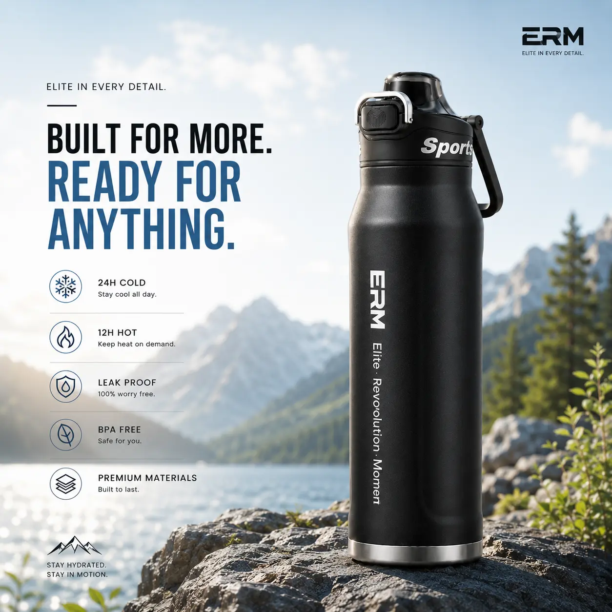 32/50oz Portable Stainless Steel Vacuum Insulated Water Bottle with Handle Lid, Sports Tumbler Keep Hot 12H/ Ice Drinks 24H, Leakproof Travel Mug Flask for Gym Hiking Office Camping Outdoor Gift for Men Women