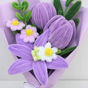 An exquisite, handcrafted bouquet of lifelike tulips made from chenille stems—perfect for Mother's Day, Thanksgiving, and graduation season. A flawless home décor piece that is warm, soft, and easy to maintain.