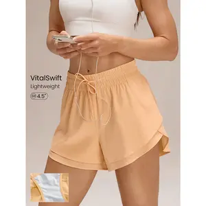 GLOWMODE 4.5" VitalSwift Lightweight Multi-Layered High-Waist Shorts With Built-In Underwear Adjustable Drawstring Daily Casual Summer Quick Dry Moisture Wicking Anti-Odor