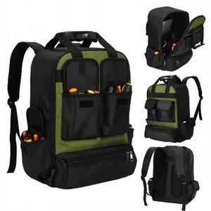 30L Large Capacity Tool Backpack, Heavy Duty 18-Pocket Tool Bag with 16" Laptop Compartment, Waterproof Puncture Resistant, 2 Carry Ways for Electrician Mechanic