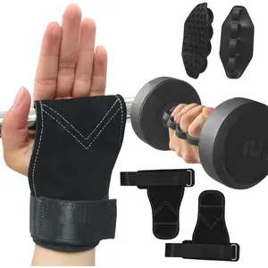 Weight Lifting Wrist Strap& Weight Lifting Grips ,Leather Weightlifting Wrist ,Rubber Gym Grips Pads Straps for Deadlifts, Heavy Powerlifting Strength , Gym Workouts Men/Women