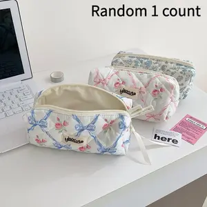 Floral Pattern Pencil Case, Large Capacity Pencil Bag, Zipper Makeup Pouch, Stationery Organizer for Home Office and School Supplies