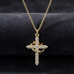 Women's Gifts Upgraded Crown Cross Necklace For Women 14K Gold Plated Crown Cross Pendant Necklace Simple Diamond Gold Necklaces Faith Cross Jewelry First Communion Necklace cool mom gifts cheap grandma gifts boujee gifts for women