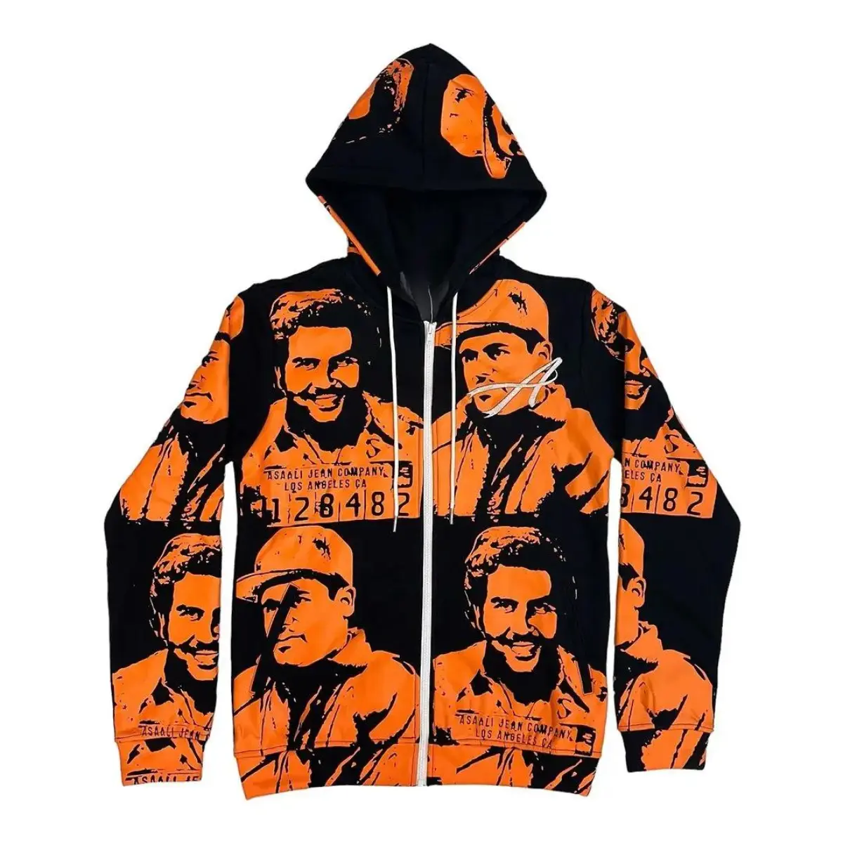 Asaa.li Vintage Mugshot Graphic Hoodie, All Over Print Streetwear Zip Up Jacket, Urban Fashion Sweatshirt, Trendy Unisex Gift